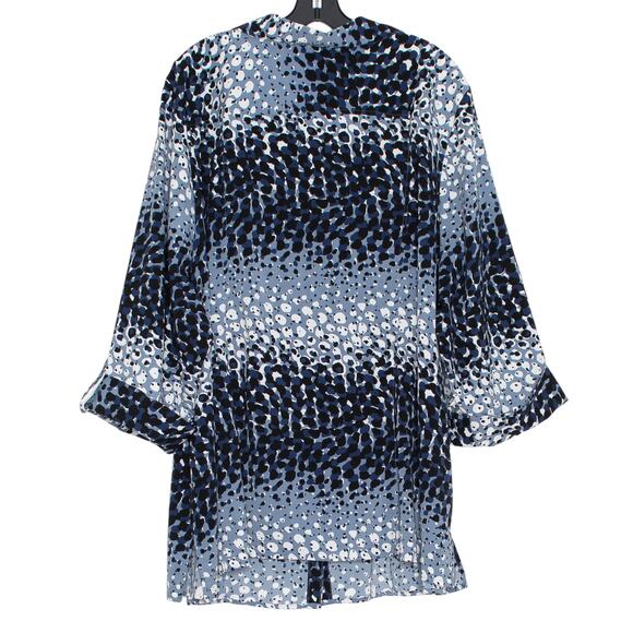 Top 3/4 Sleeve Abstract Smart Casual Workwear Classic Contemporary Blue White 4X - Picture 2 of 7